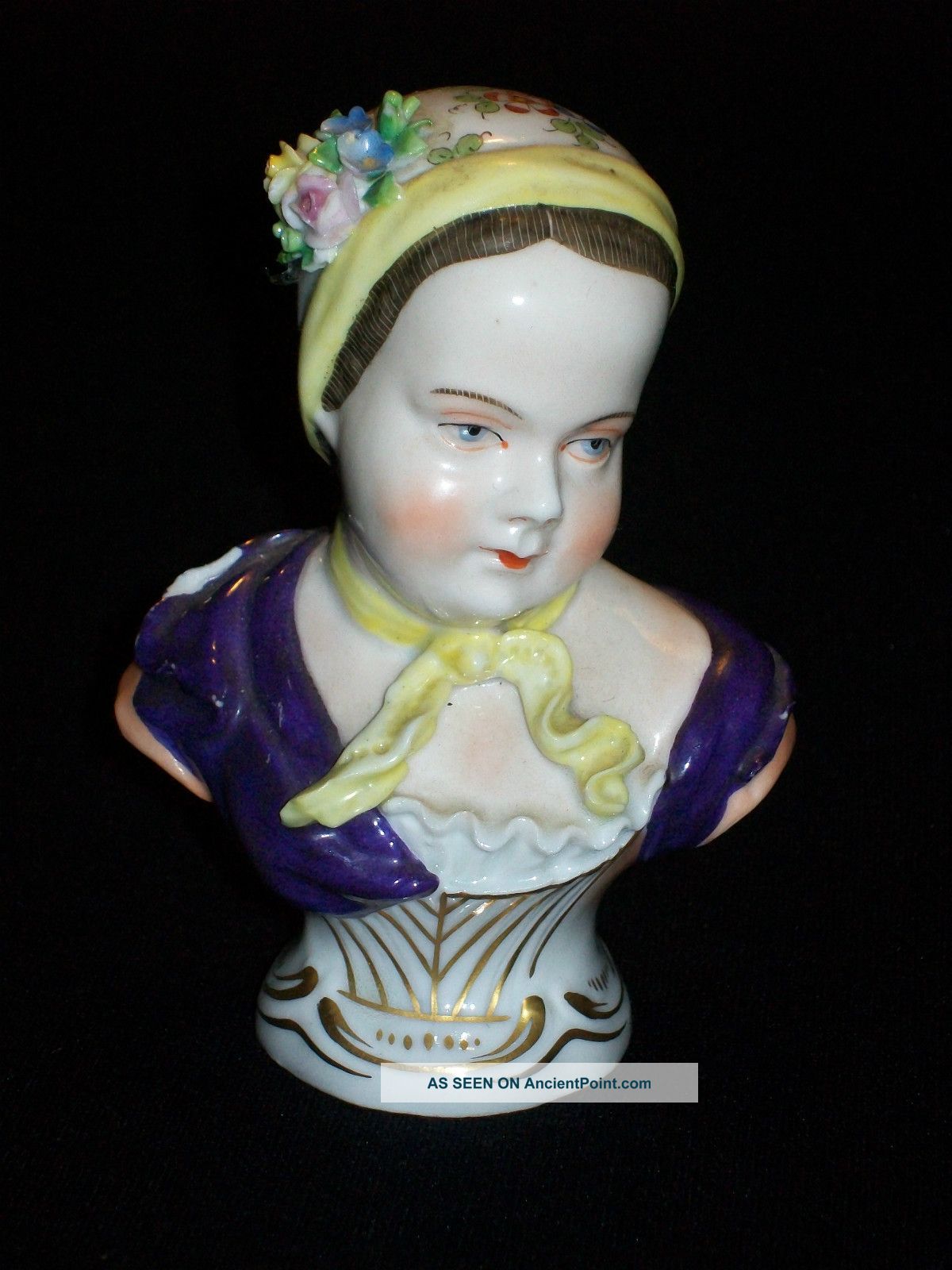 Antique German Porcelain Sitzendorf Dresden Lady Bust Figurine Figure Figurines photo
