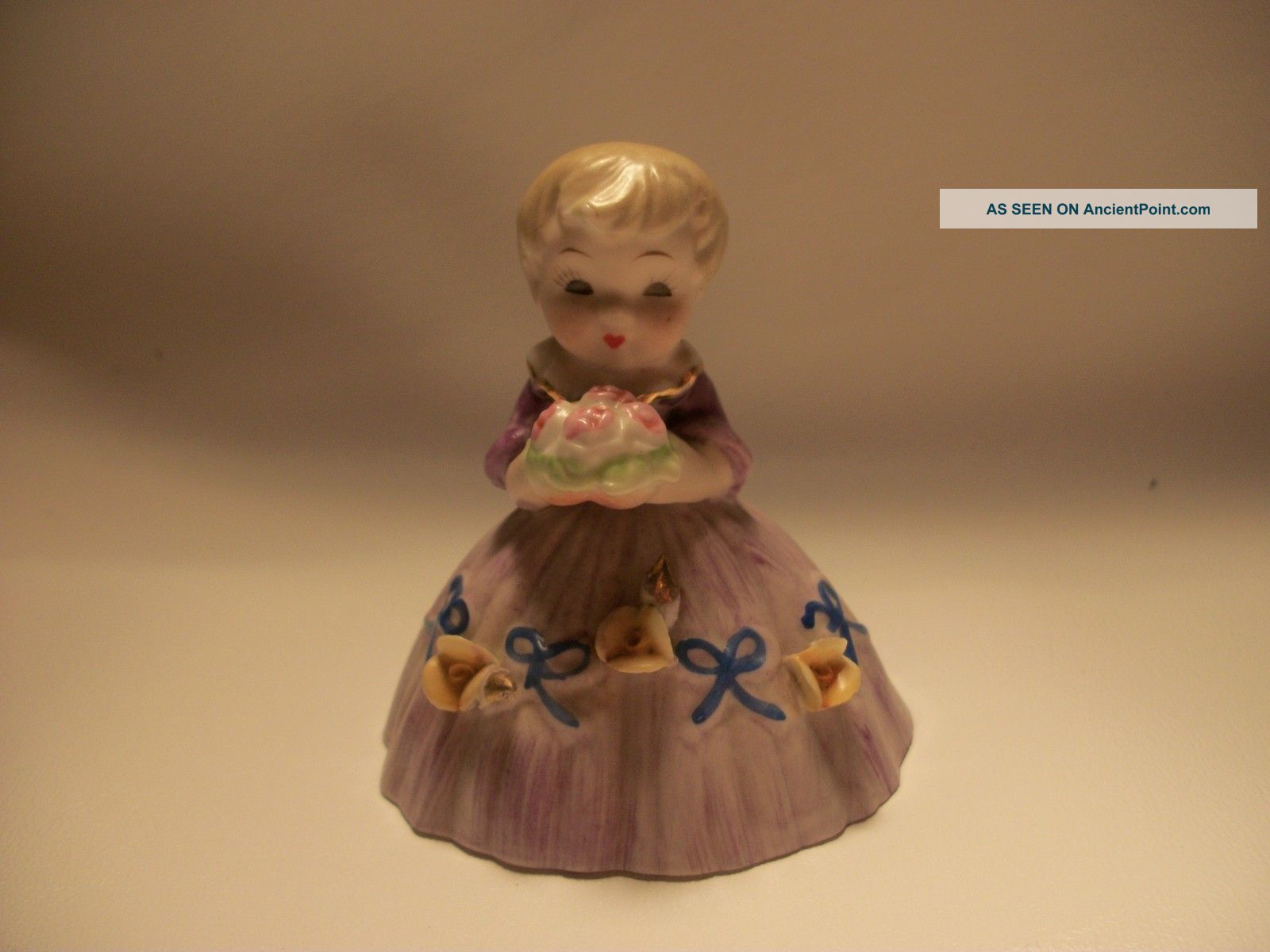 Antique Decorative Porcelain Girl Figurine Holding Bouquetmint Figurines photo