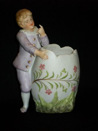 Antique German Bisque Piano Baby Boy W Egg Figural Vase photo