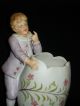 Antique German Bisque Piano Baby Boy W Egg Figural Vase Figurines photo 1
