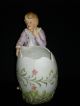 Antique German Bisque Piano Baby Boy W Egg Figural Vase Figurines photo 3