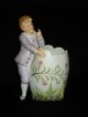 Antique German Bisque Piano Baby Boy W Egg Figural Vase Figurines photo 6