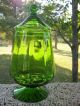 Italian Green Blefeld Crystal Optic Art Glass Apothecary Jar Compote/ Lid Compotes photo 1