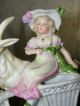 Large Antique Hand Painted German Figurine - Woman Riding Goat Figurines photo 1