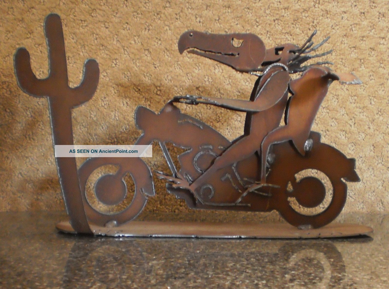 Signed - Two Vultures On A Harley Sculpture - A One Of A Kind Piece Metalware photo
