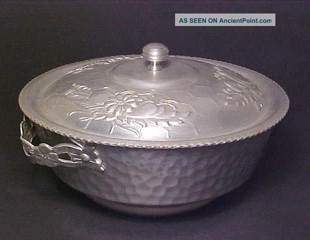 Nasco Italy Hammered Aluminum Casserole & Fire - King Dish 1950s Metalware photo