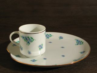 Snack Mates Violet Flower Tea Cup & Saucer / Plate Excellent Mint Condition Nib photo