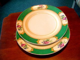 Victorian Maple & Co London Green Gilded W/ Florals Ironstone 8 
