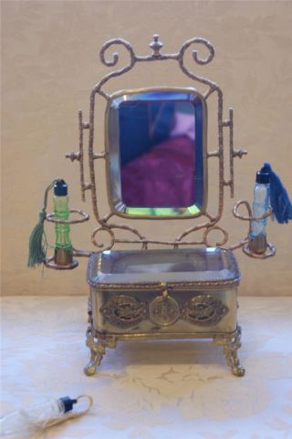 Antique Vanity Casket Perfume Holder W/ Beveled Mirror Trinket Box photo