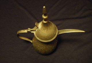 Antique Brass Arabic Coffee Pot Patina Floral photo
