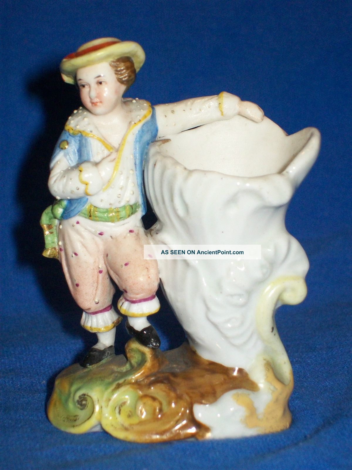 Anitque German Or French Porcelain Peasant Man Figural Match Holder Figurine Figurines photo