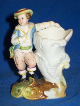 Anitque German Or French Porcelain Peasant Man Figural Match Holder Figurine photo