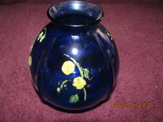 Vintage Cobalt Blue Table Vase - Yellow Flowers photo