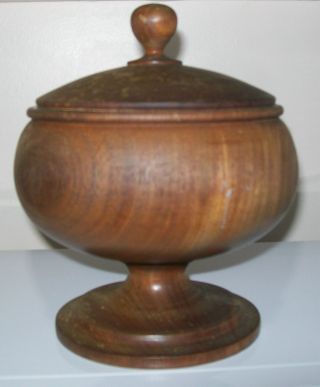 Vintage Treen Treenware Wooden Pedestal Bowl With Lid Large Size photo