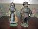 Antique Man & Woman Cast Iron Figurine Set: Preacher & Wife W/ Paint Metalware photo 2