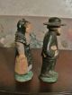 Antique Man & Woman Cast Iron Figurine Set: Preacher & Wife W/ Paint Metalware photo 3