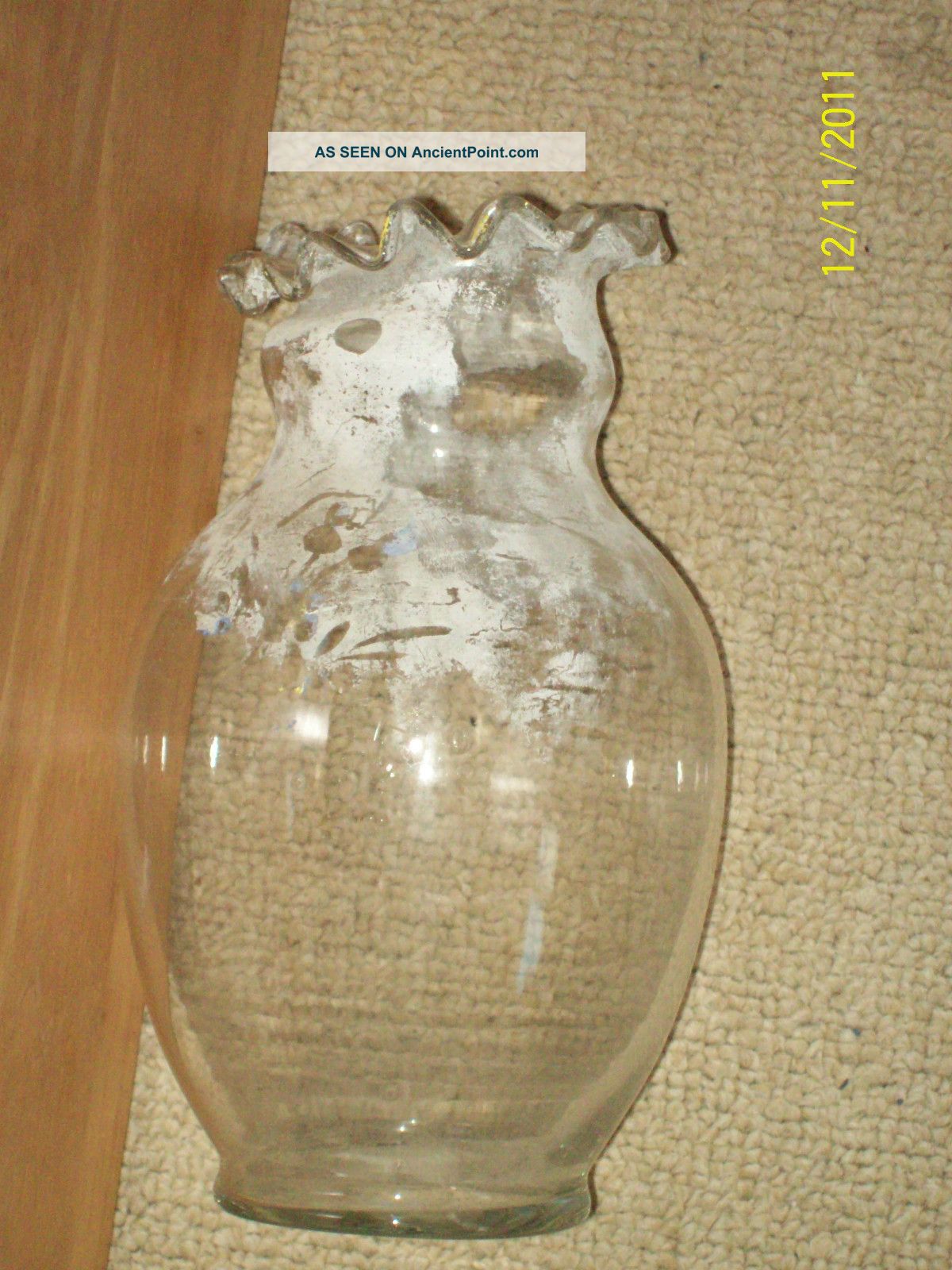 Vintage Clear Glass Hand Blown Flower Vase With Pontil Mark Warped Top 9 