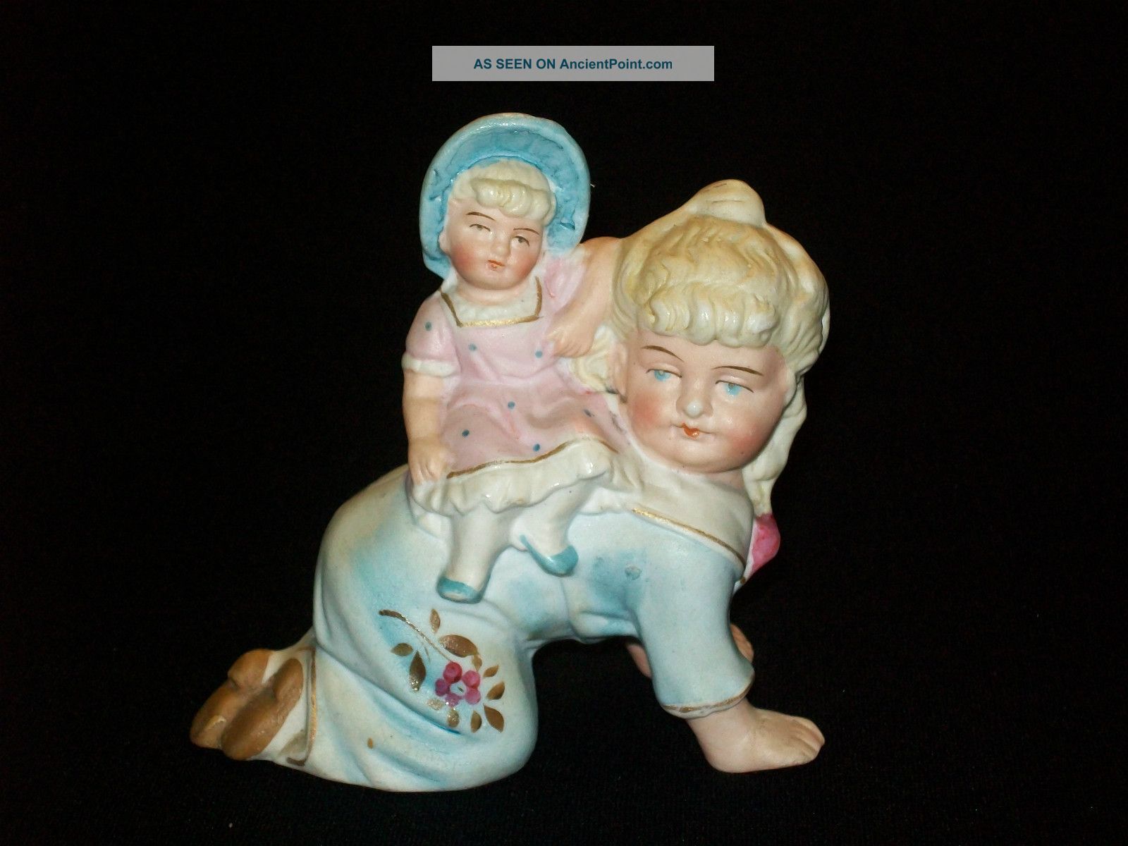 Adorable Antique German Porcelain Bisque Piano Baby Sisters Figurine Figure Figurines photo