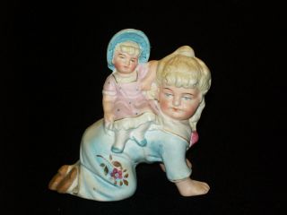 Adorable Antique German Porcelain Bisque Piano Baby Sisters Figurine Figure photo