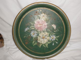 Vintage Metal Round Tole Toleware Tray Platter Shabby photo