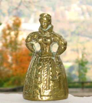 Charming Elizabethan Antique Brass Chatelaine Lady Table Bell With Feet Clapper photo