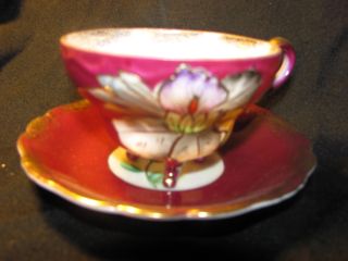 Maroon Color Royal Sealy China Footed Cup & Saucer photo