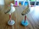 Antique Hand Painted Wooden Vintage Folk Art Pelican Statues Czechoslovakia Made Carved Figures photo 1