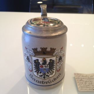 1880 Antique Vintage German Beer Stein Stoneware Pewter photo