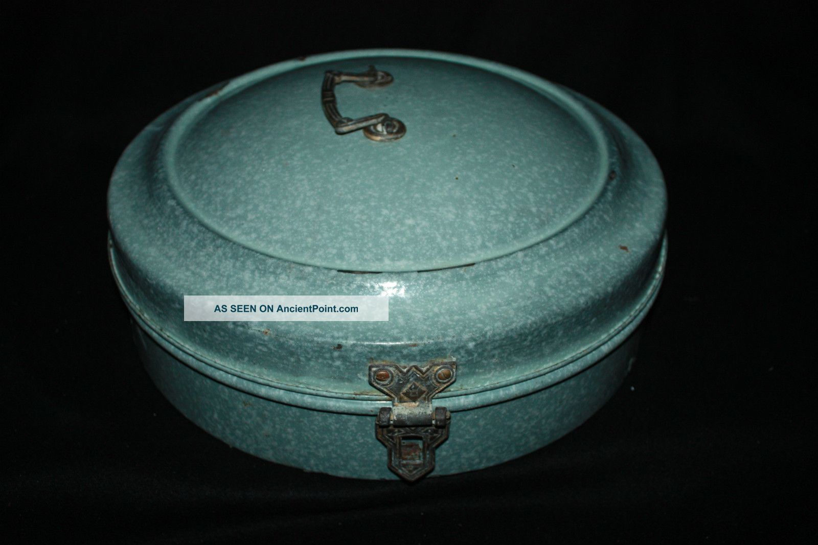 Antique Enamelware Round Bread Box Bin Grey Speckle - Ware Graniteware 1920 ' S Metalware photo