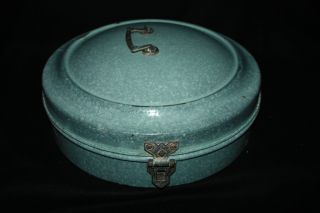 Antique Enamelware Round Bread Box Bin Grey Speckle - Ware Graniteware 1920 ' S photo