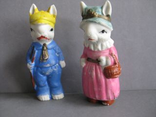 Antique Vintage Bisque Porcelain Pair Rabbits Bunnies Made In Japan Numbered photo