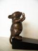 Brass Mouse Figurine Doorstop Black Wooden Wedge Metalware photo 1