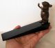 Brass Mouse Figurine Doorstop Black Wooden Wedge Metalware photo 2