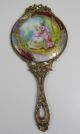 Antique Porcelain And Brass Hand - Painted Signed Hand Mirror With Cherubs Mirrors photo 1