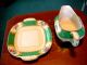 Victorian Maple & Co London Green Gilded W/ Florals Ironstone Gravy & Plate Bowls photo 1