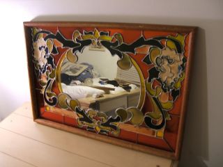 Large Stained Glass Wooden Framed Mirror - photo
