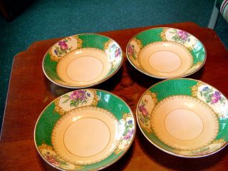 Victorian Maple & Co London Green Gilded W/ Florals Ironstone 5 