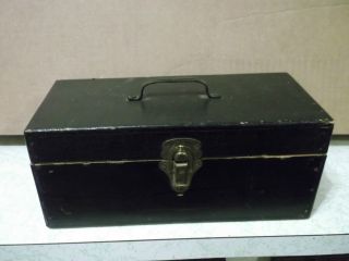 Old Vintage Wood Tool Utility Box Black Cond photo