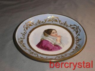 Antique Small Woman Portrait Bowl Dish W/ Brass Metal Ring Around Rim photo