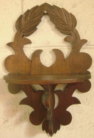 Antique Victorian Solid Walnut Folding Wall Shelf - Cut Fillagree,  Carved Leaves photo
