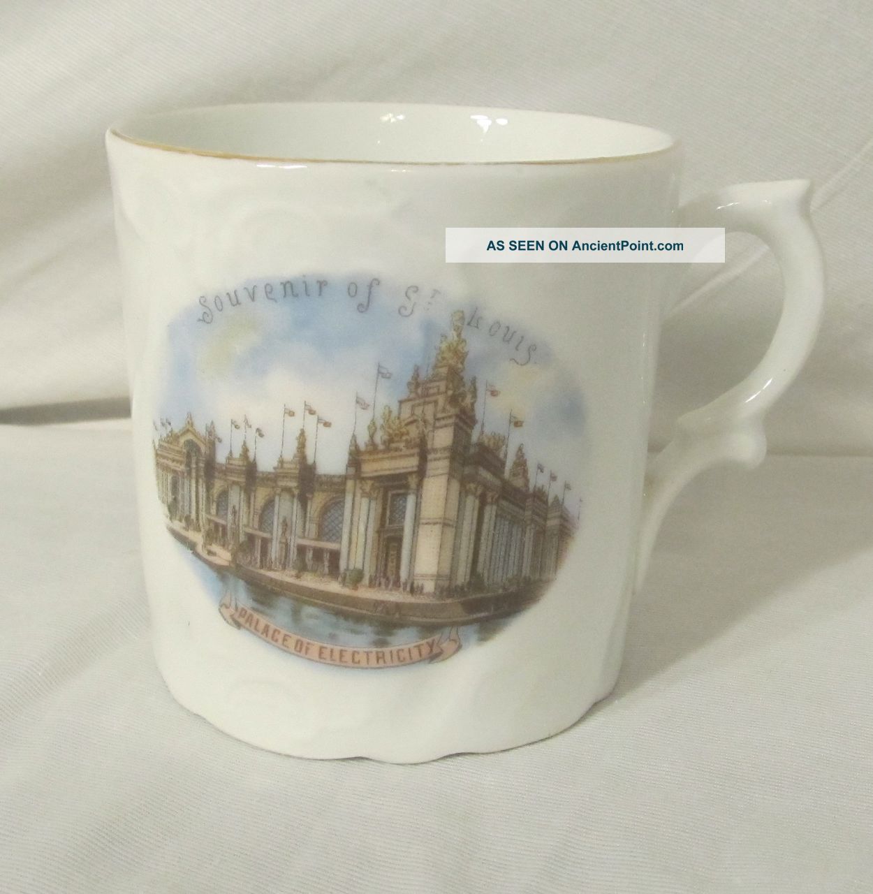 Souvenir Of St Louis Palace Of Electricity Antique German Porcelain Mug Mugs & Tankards photo