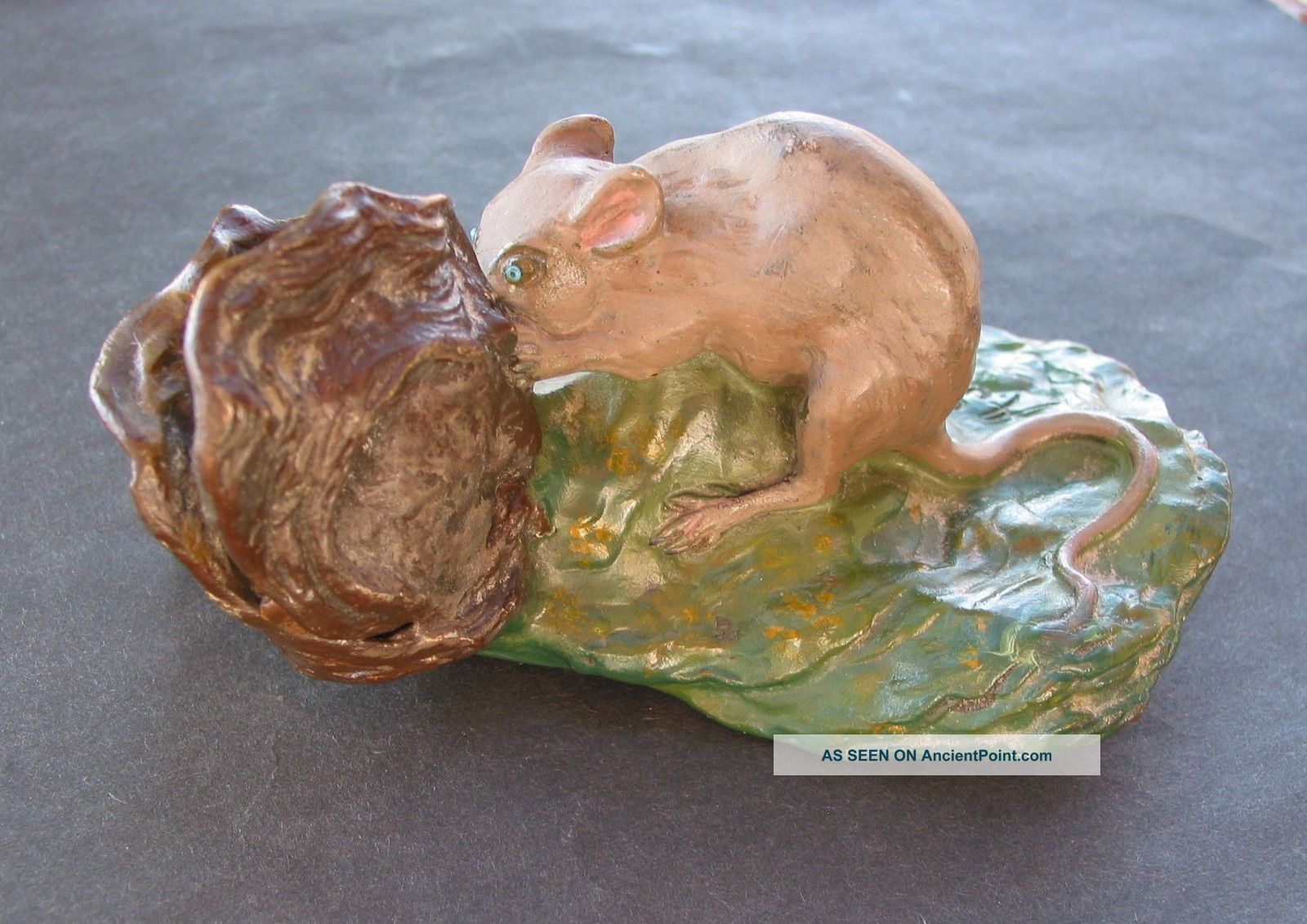 Alfred Jean Foretay Cold Painted Spelter Casting - The Rat & The Oyster - Signed Metalware photo