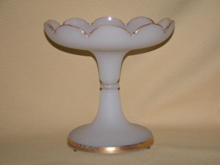 19th Century French Opaline Glass Fruit Compote,  White W/ Gold Decoration photo