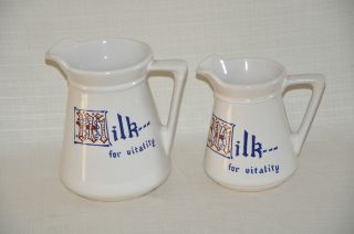 2 Ceramic Milk Pitchers Milk For Vitality 7.  5 