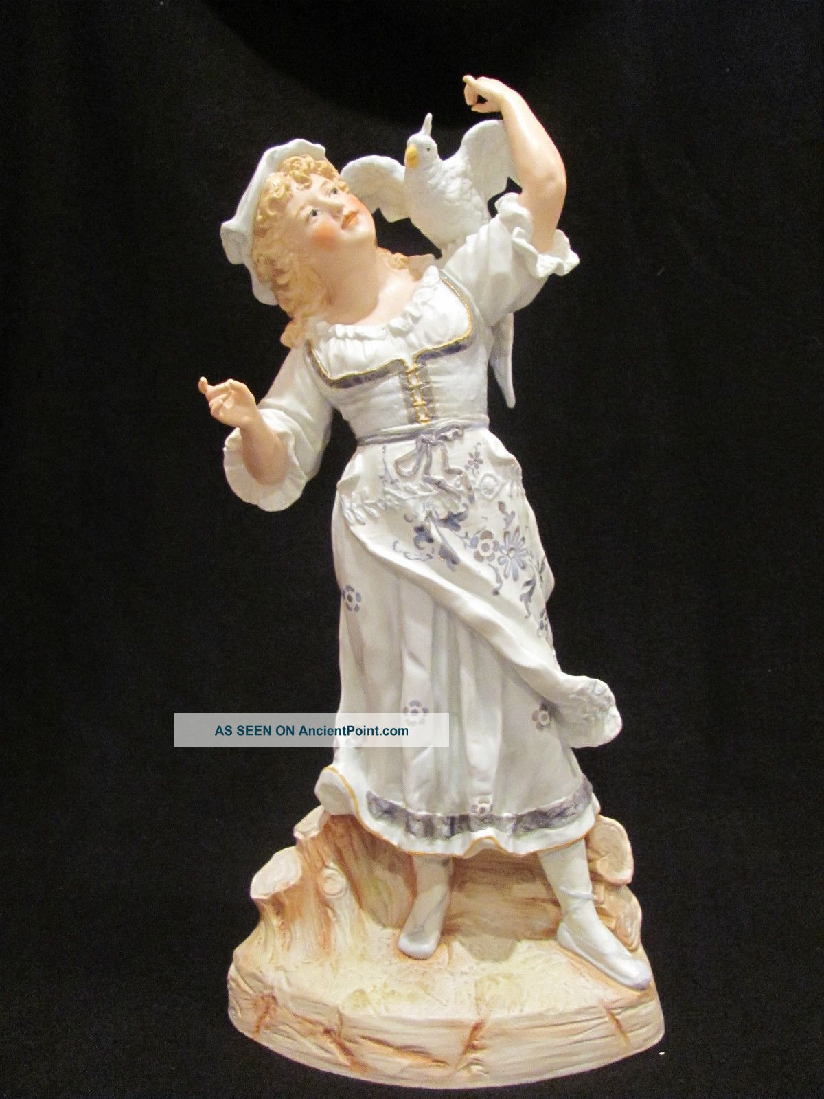 Antique Woman W/ White Cockatiel 16 