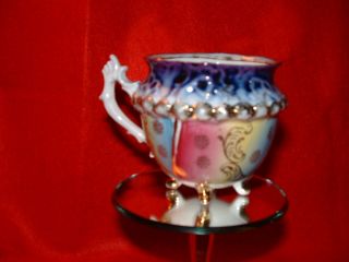 Vintage Teacup Gold Indiego Blue Rose Yellow 4 Footed Tea Cup photo