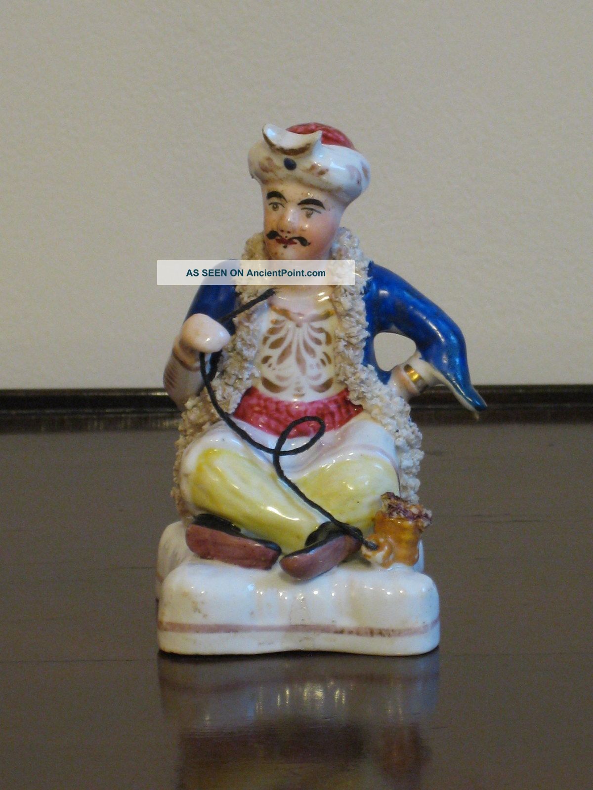 Mid 19th C Staffordshire Pottery Hookah Smoking Turk Figure Figurine Figurines photo