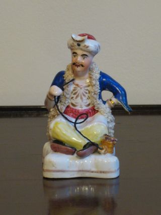 Mid 19th C Staffordshire Pottery Hookah Smoking Turk Figure Figurine photo