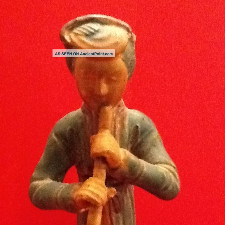 1800 Antique Asian Statue Hand Made Lady Playing Flute Must See Figurines photo