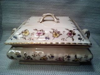 Circa 1838 Booth & Meigh England Transferware? Covd.  Casserole W/ Pansy Flowers? photo